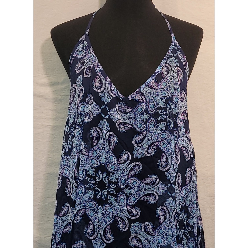 NWT Ellen Tracy Co. XL Navy Blue Halter Dress Paisley Sheer Swimsuit CoverUp - Picture 2 of 13